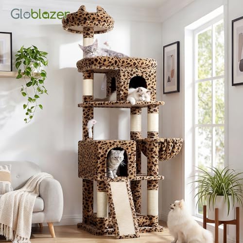 S72 Heavy Duty Cat Trees for Large Cats 20 lbs+ (Leopard Print / 72 inch)