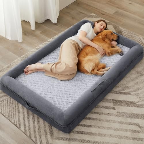 Human Dog Bed Orthopedic for Adult & Dogs Comfy Sleeping (Dark Gery / Human (71x46x7.5in))