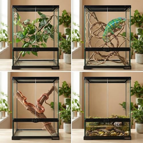 11 Gallon Reptile Glass Tank Vertical Terrarium 12"x12"x18" Habitat Enclosure with Front Openning Door and Top Screen Ventilation for Geckos (12x12x18 inch)