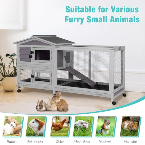 62" Rabbit Hutch with Chew ((Grey))
