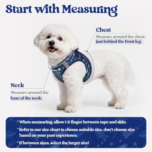 Dog Harness Small Sized and Leash Set (Navy Space Pups / S (chest: 15.1 - 16.5"))