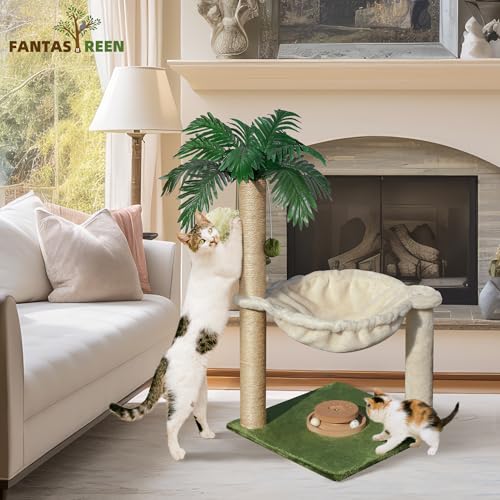 Cat Tree 28'' with Hammock & Interactive Toy for Indoor Cats (White-28 Inches)