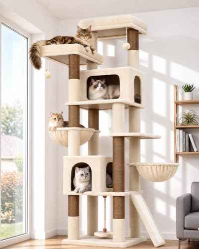 75in Tall Cat Tree Tower for Indoor Cats (Beige / 75 inch)
