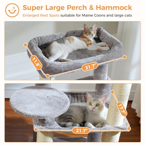 Cat Tree for 30lbs Large Cats (Grey / 57.8 Inches)