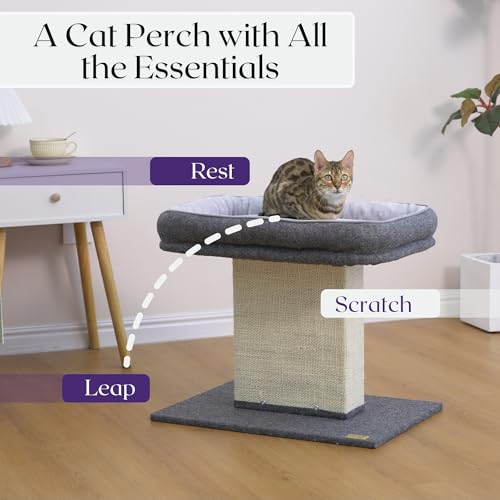 Cat Perch with Washable Replaceable Bed & Wide Sisal Scratching Post