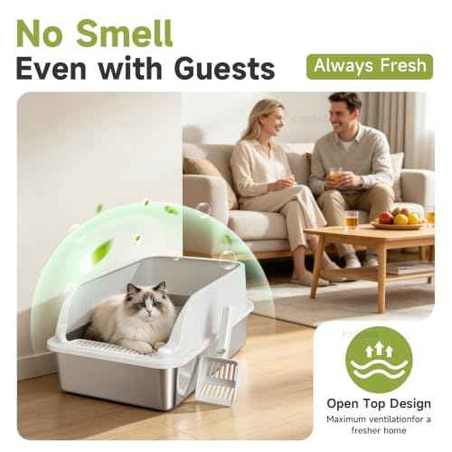 Stainless Steel Cat Litter Box with Lid (Light Grey XL)