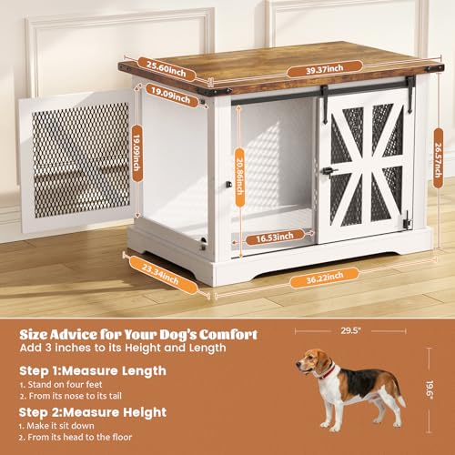 40" Dog Crate Furniture with Sliding Doors for Medium Dogs Up to 45 lbs (White / 40"L x 29"W x 34.3"H)