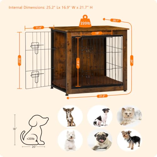 27" Dog Crate Furniture (Rustic Brown / 27.2"L x 20.1"W x 23.6"H)
