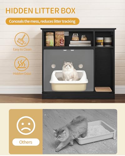 Cat Litter Box Enclosure (Black / 31.5"L × 18.9"W × 29.5"H)