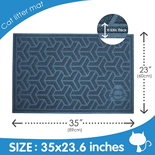 Waterproof Cat Litter Mat Large 35" x 24" Soft on Kitty Paws (D-Blue)