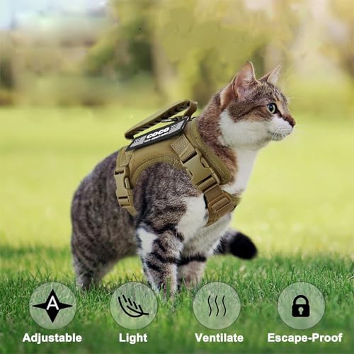 Escape Proof Tactical Cat Harness with Custom Patches (Green)