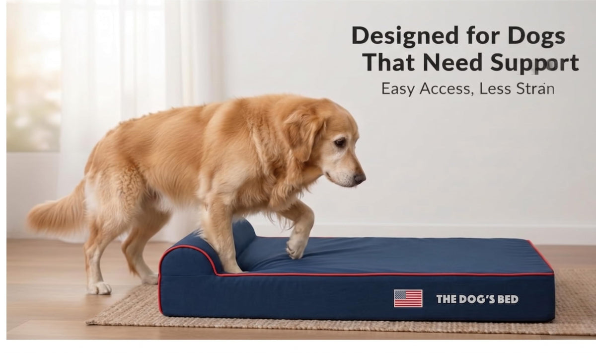 The Dog’s Bed Orthopedic Memory Foam Dog Bed with Headrest Large 6 (Blue with Red Trim US Flag / L (40"L x 25"W x 6"Th))