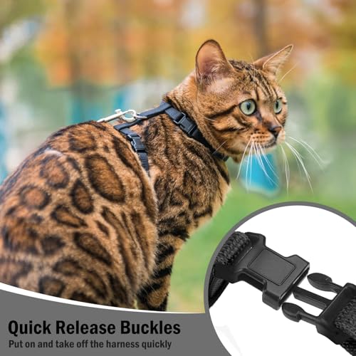 Adjustable Cat Harness and Leash Set Escape Proof Kitten Strap Collar for Walking Travel (Small / Black)