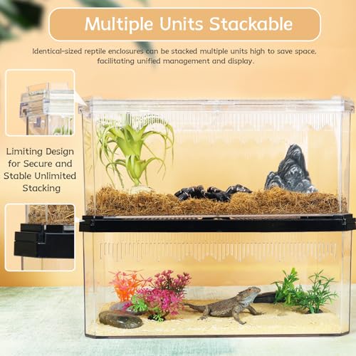 12" Clear Magnetic Door Reptile Terrarium for Gecko & Frog White (12x8.1x5.3 Inch / White)