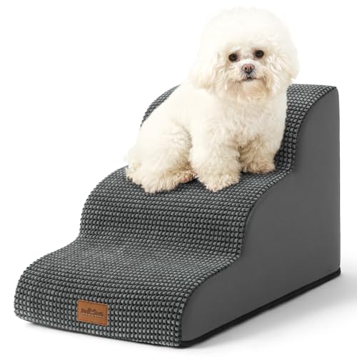Wide Dog Stairs for Small Dog 15.7" H (Charcoal Grey / Wide:17.7"x22.4"x15.7")