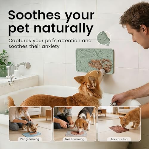 Lick Mat for Dogs&Cats (Light Blue&Light Green / 9.8"L x 5.9"W)
