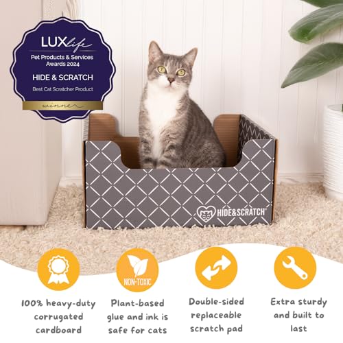 Cardboard Cat Scratcher Box & Bed with 3 Refill Pads Grey (Grey)
