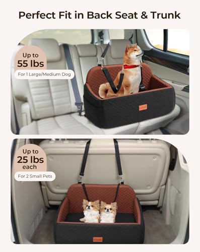 Dog Car Seat Booster Bed for Dog Under 55 Lbs (Black/Brown / Large)