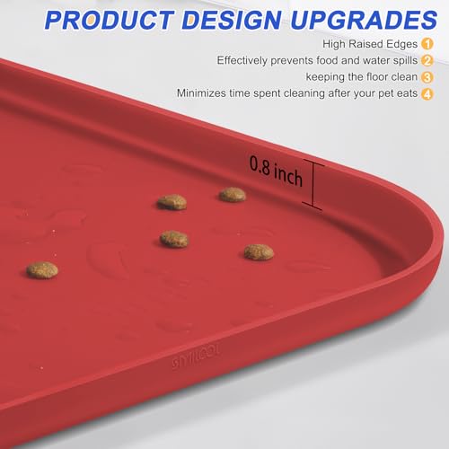 Waterproof Silicone Pet Food Mat with Raised Edge for Dog & Cat (Red / 22"L x 14"W)