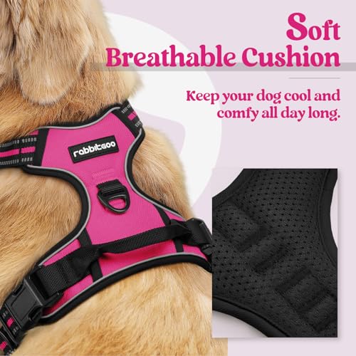 Dog Harness No Pull for Large Dogs with 2 Leash Clips (Large / Hot Pink)
