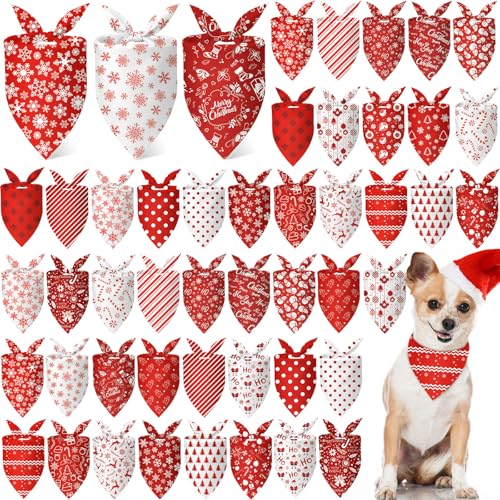 50 Pcs Valentines Day Dog Bandanas Bulk Red and White Polka Dots Stripes Bandanas for Dogs Triangle Kerchief Bibs Scarf for Pet Romantic Costume Photo Props Accessories (Red White Christmas / 31.5 x 21.7 x 21.7")