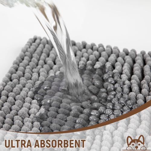 Absorbent Dog Door Mat for Muddy Paws (72"L x 48"W x 1" Th / Grey with Paw)