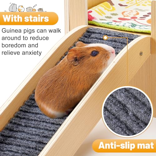 Upgraded Sturdy Wooden Guinea Pig Castle with Stairs & Mat (Small)