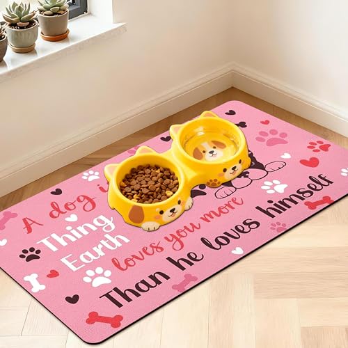 Pet Feeding Mat for Floors Waterproof Dog Mat for Food and Water Absorbent Quick Dry Non Slip mat for Cat Bowls (30"L x 17"W / Pink)