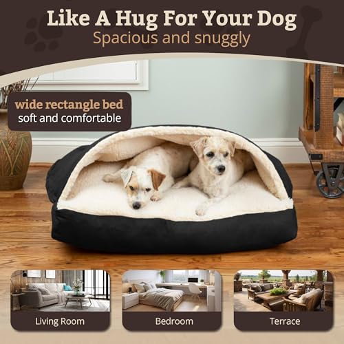 Rectangle Cozy Cave Dog Bed (Black / Large)