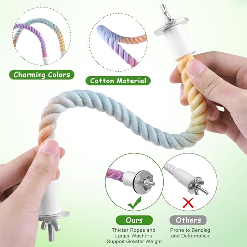3 Pcs Gradient Bird Perching Rope Set (Colorful / 1 Short + 1 Long + Swing)