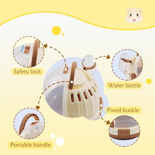 Hamster Carrier Cage Portable Cages Small Animals Carry Travel Case with Water Bottle Plastic Breathable Guinea Pig Outgoing Cage for Dwarf Hamster Ferret Chinchillas Hedgehog (【Brown】)