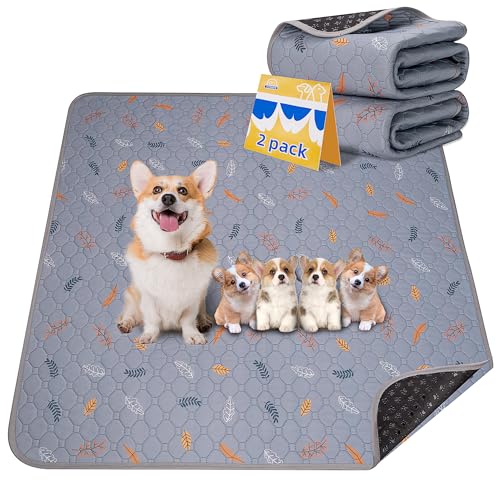 2 Pack Extra Large Reusable Dog Mat for Floor (Leaves - Light Grey / 36x41 Inch (Pack of 2))