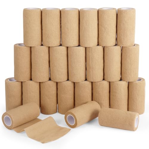 Elastic Self Adhesive Bandage Wrap 4 Inch (4 Inch-24 Count Brown)
