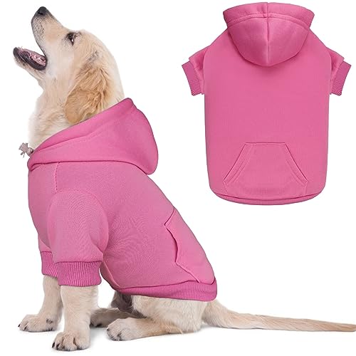 Dog Sweaters for Small Dogs Dog Hoodie Pet Sweater Solid Soft Brushed Fleece Pet Clothes Hoodie Sweatshirt with Pocket (Small / Pink)