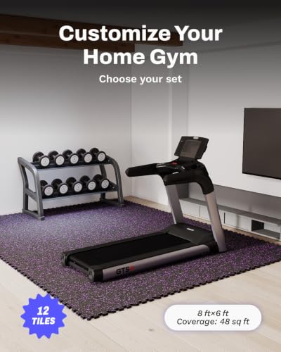 0.79" Thick Gym Flooring for Home Gym (Black/Purple / 48 Sq Ft (12 Tiles))