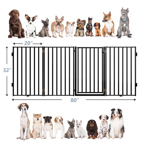 Free Standing Dog Gate with Door for Indoor Outdoor (32" 4 Panels)