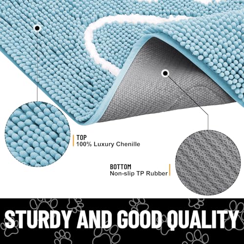 Dog Door Mat for Muddy Paws (40"X32" / Sky Blue and White)