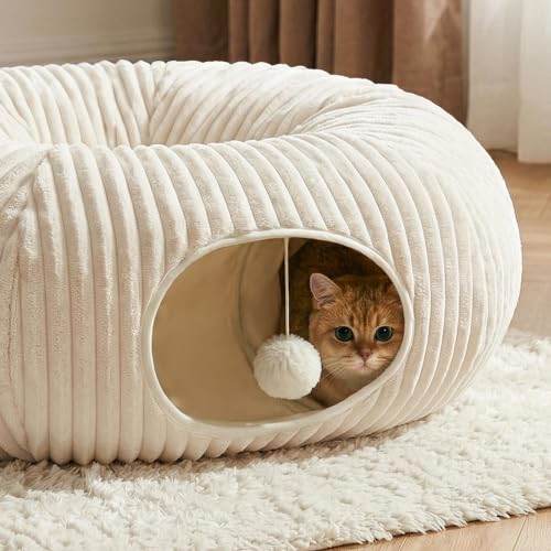 Cat Tunnel Bed with 40 Pcs Interactive Cat Toys (White / Medium)