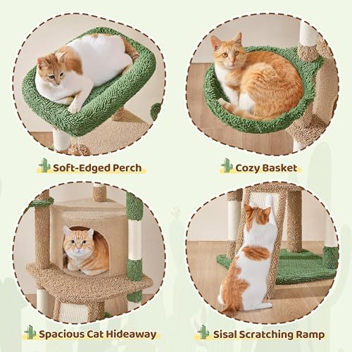 42in Brown Cactus Cat Tree Tower with Scratching Posts and Condo (Brown/Green)