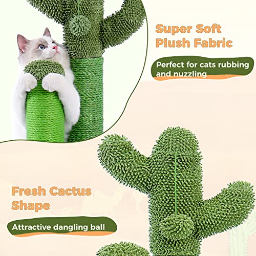 Cat Scratching Post 27” Cactus Cat Scratcher with Toy Ball Large (Large 27" / Green)