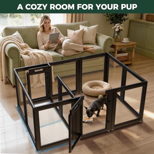 AuraSpace Acrylic Dog Playpen System with Lick Mat (Black / 30"H)