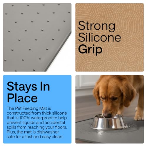 Dog Food Mat 100% Waterproof Silicone (Gray / 18.5"l X 11.5"w)