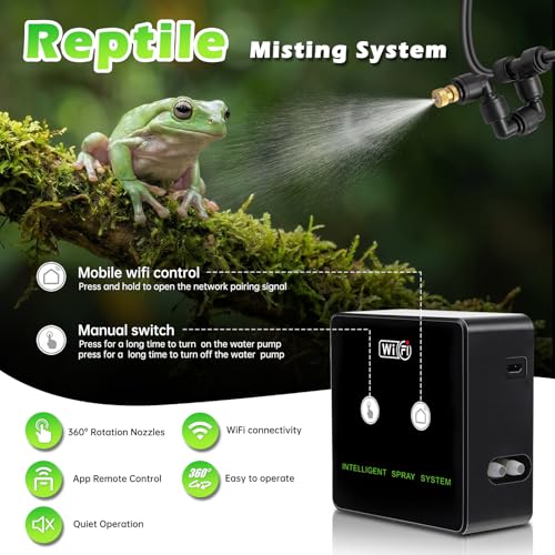 Smart Reptile Mister Automatic Mister System for Reptile Tank APP WiFi Remote Control Reptile Humidifier Fogger for Aquarium Terrariums with 360°Adjustable Misting Nozzles for Frog Lizard Amphibians (4 Nozzles)