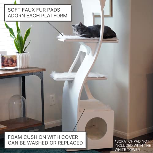69 Inch Tall White Lotus Cat Tower (White)