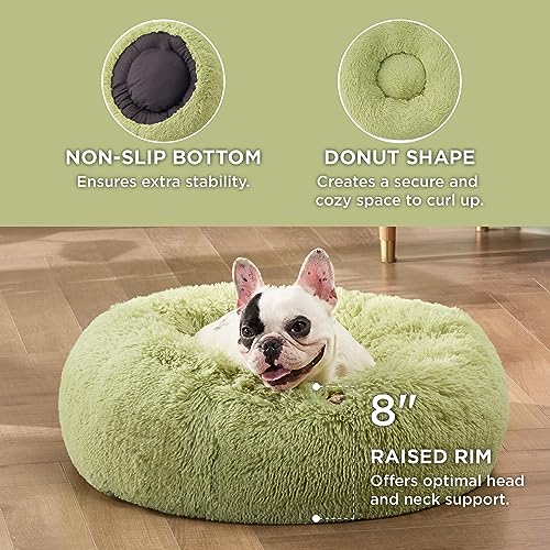 Calming Small Dog Bed Donut Washable Cat＆Puppy Bed (23"L x 23"W x 8"Th / Green)