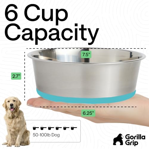 Dog Bowl Food Grade Stainless Steel Water Bowls (Turquoise / 6 Cup - Single Bowl)