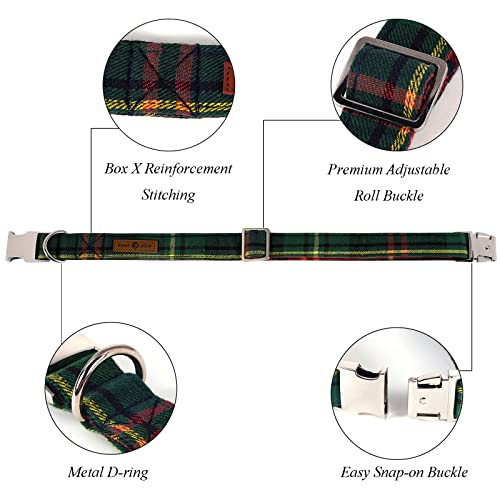 Christmas Dog Collar with Bowtie Durable Adjustable Handmade Comfortable Bow Tie Dog Collar Cat Collar Green with Metal Buckle for XS Dogs Cats (X-Small (Pack of 1) / Green Tartan)
