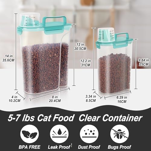 2Pack Cat Dog Food Storage Container with Upgraded Large Nozzle BPA (Clear blue-green / (5L+3L) 2pack)