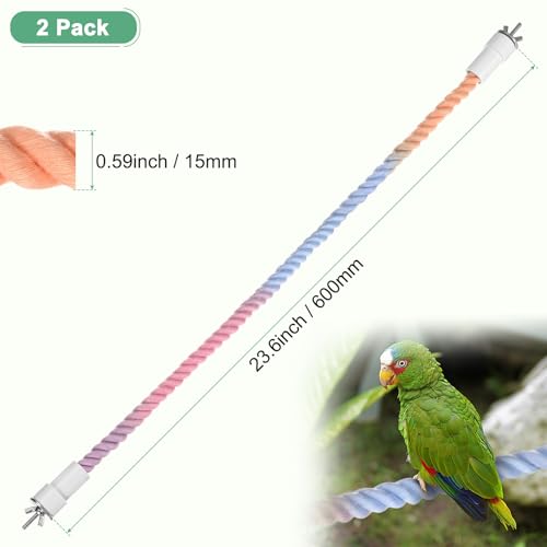 2 Pack Rope Perches for Bird Cages (Pink Blue / 23.6 in)