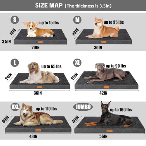 Orthopedic Large Dog Bed Pet Crate Mat 56''X40'' Dark Grey (Dark Grey / 56"L x 40"W x 3.5"Th)